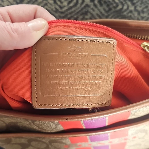 Sold!!!! Coach Tan Bag with Red and Purple Interior - Picture 4 of 11